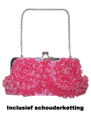 Handtas roze ruches rond korte en lange ketting