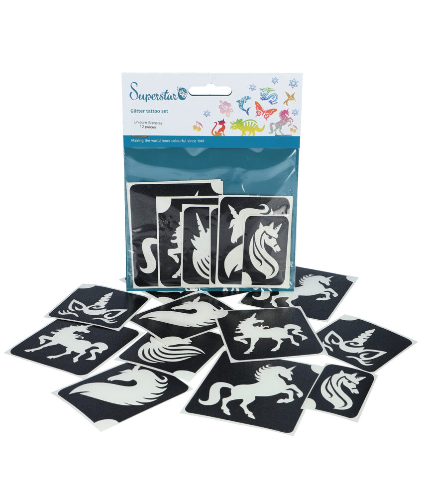 Glitter tattoo stencils Unicorn 12 stuks