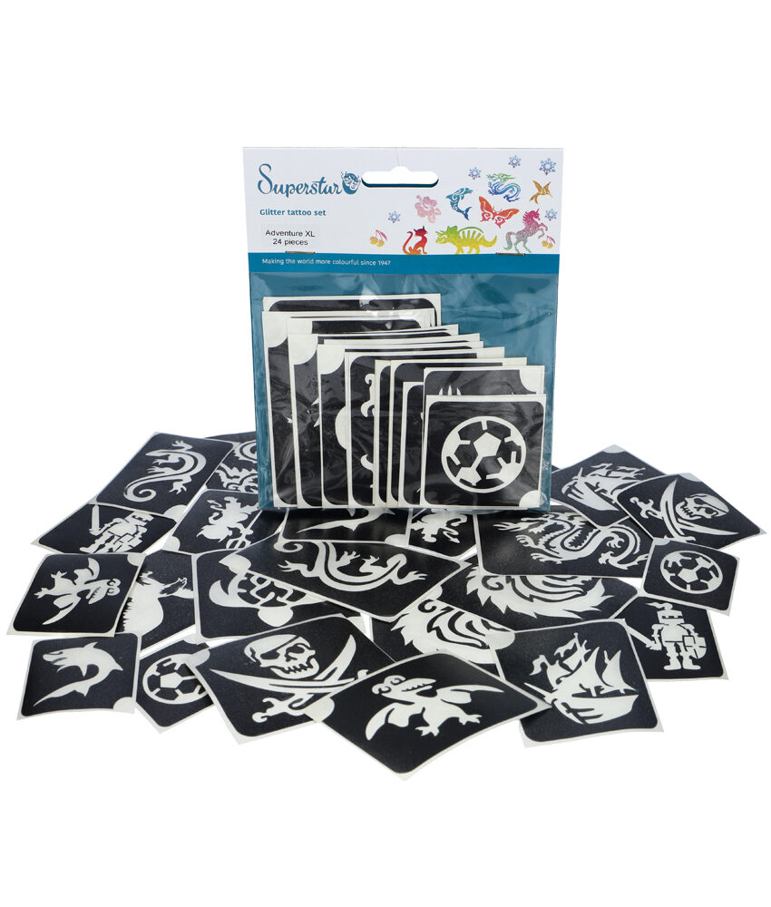 Superstar Glittertattoo stencils XL Adventure 24 stuks