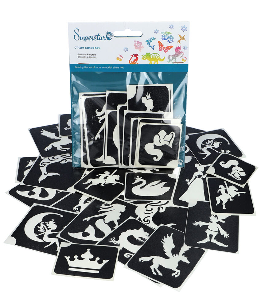 Superstar Glittertattoo stencils XL Fairytale 24 stuks