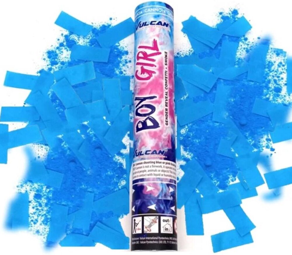 Gender reveal confetti rook shooter blauw