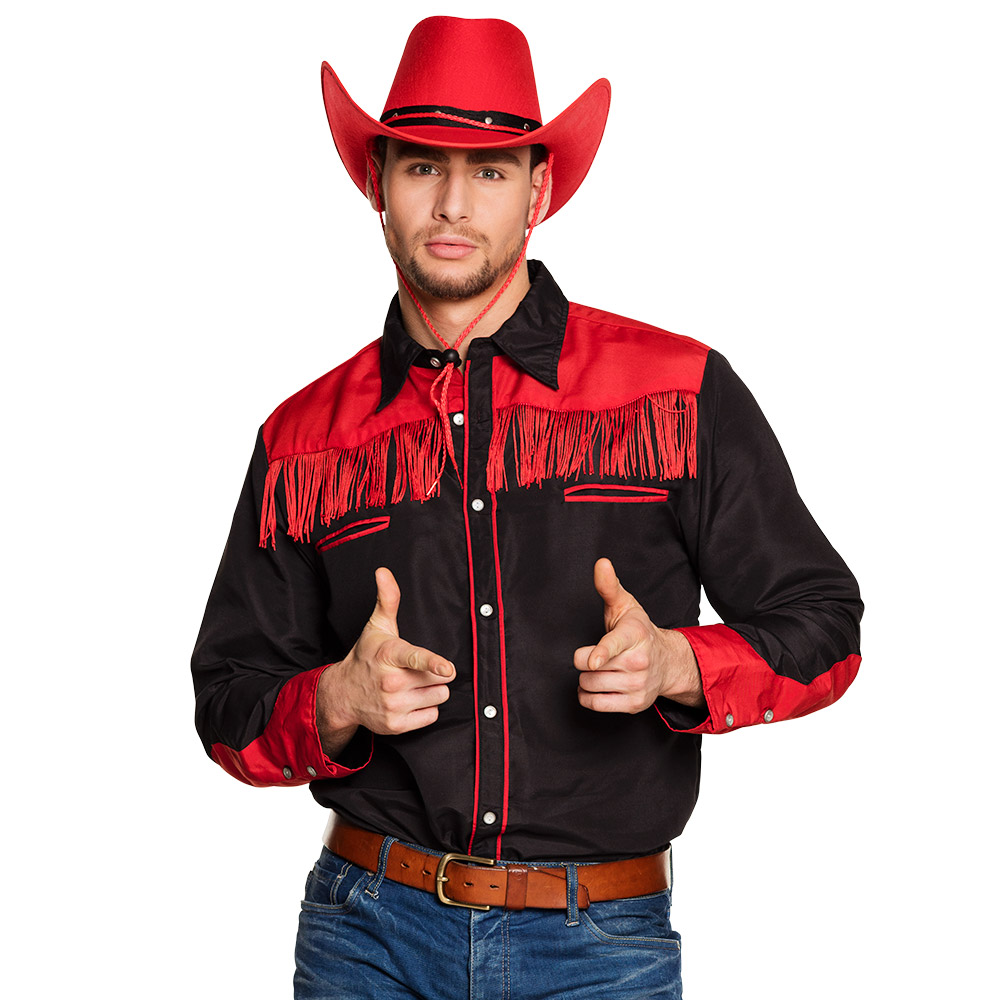 Cowboy western Shirt zwart/rood M