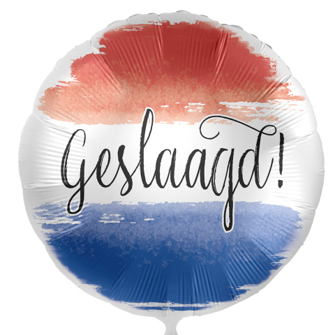 Folieballon geslaagd Rood-Wit-Blauw 45cm(ongevuld)