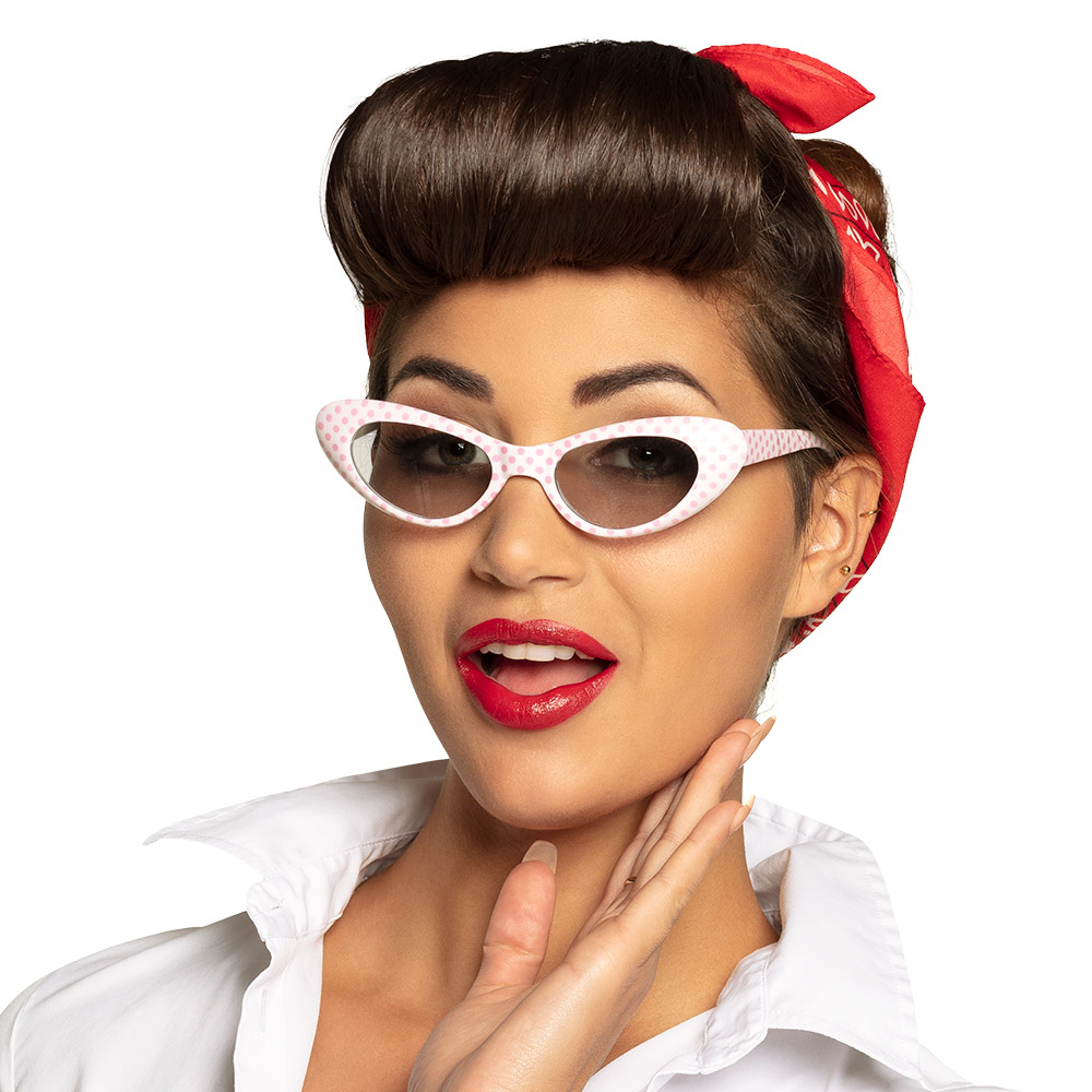 Party bril Sandy 50s stippen wit roze