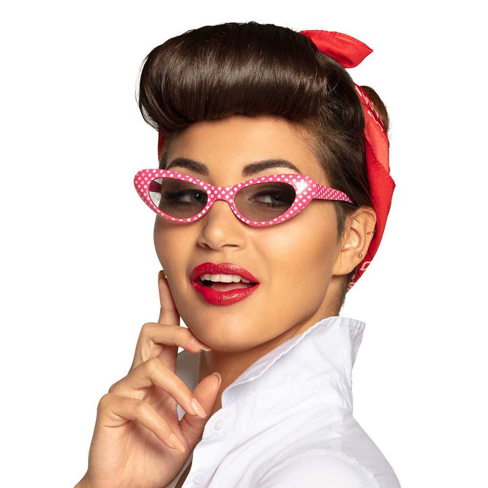Party bril Sandy 50s stippen roze wit