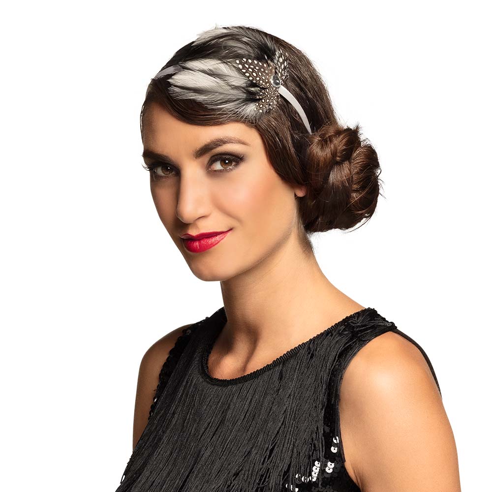Vintage diadeem met veer wit