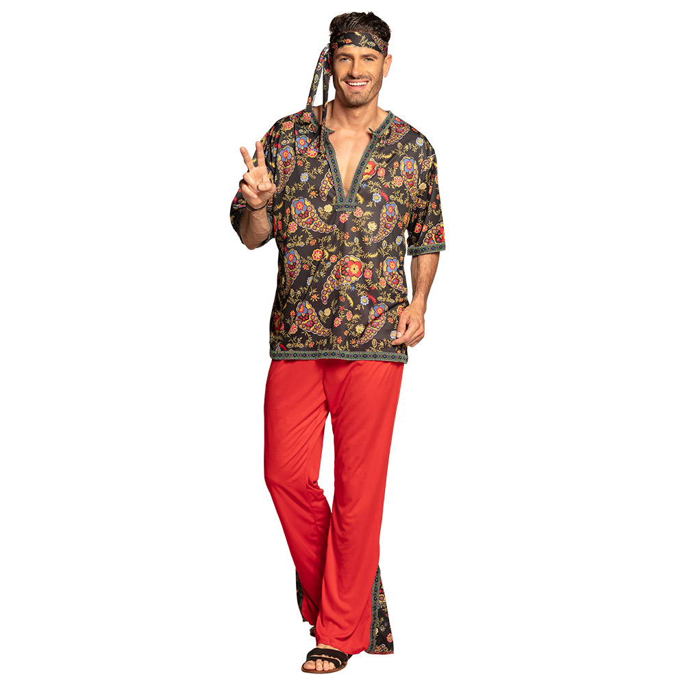 Hippie flower kostuum heren rood XL