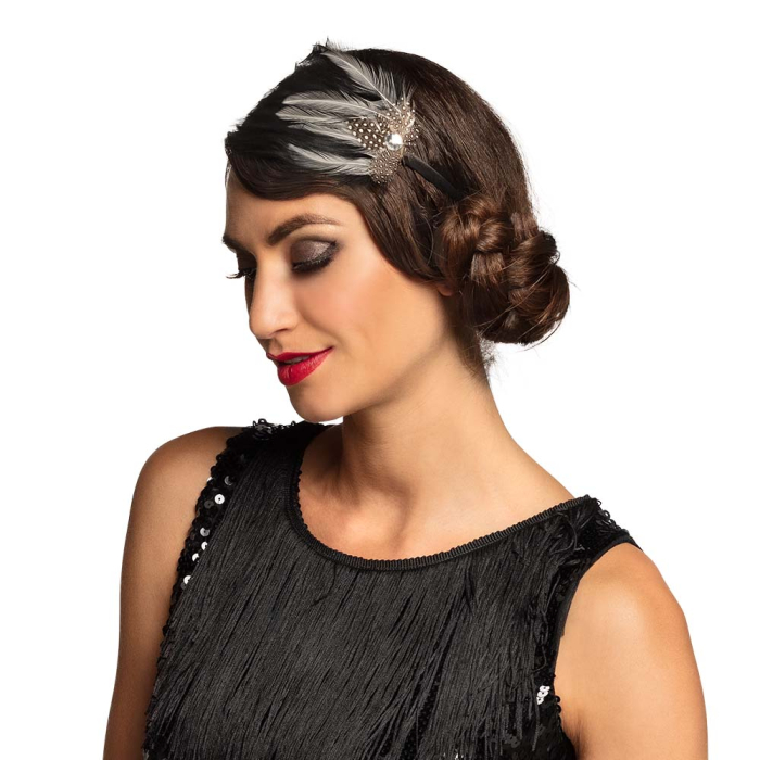 Vintage diadeem met veer zwart
