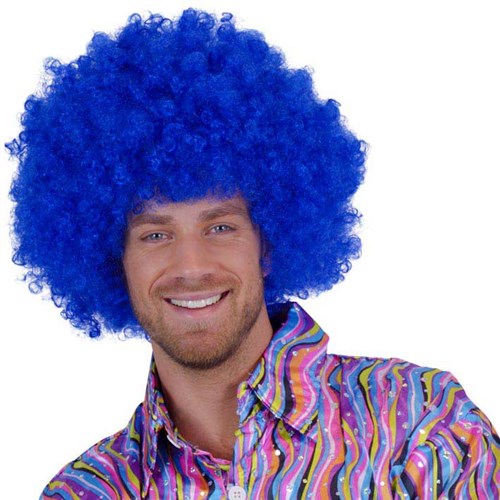 Super afro pruik blauw