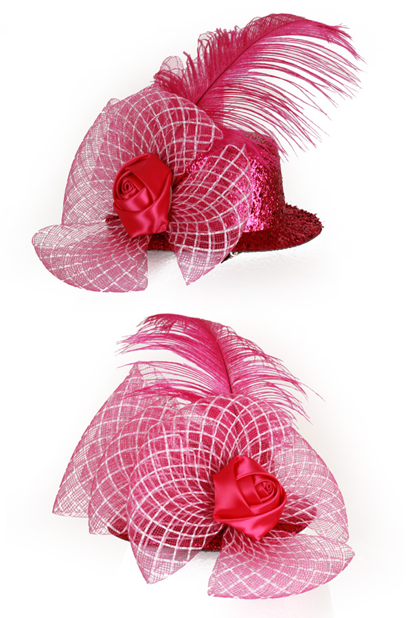 Mini hoedje roze glitter met bloem