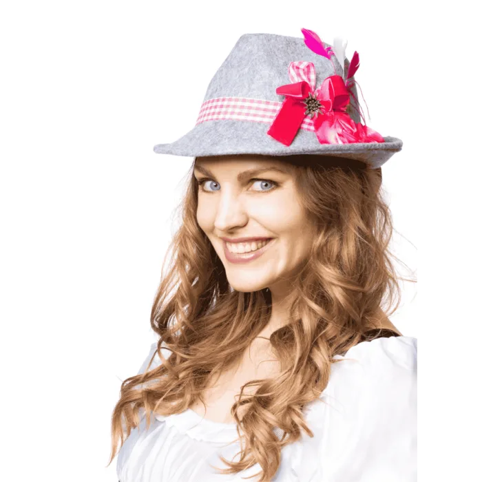 Oktoberfest hoed Theresia grijs fuchsia deluxe