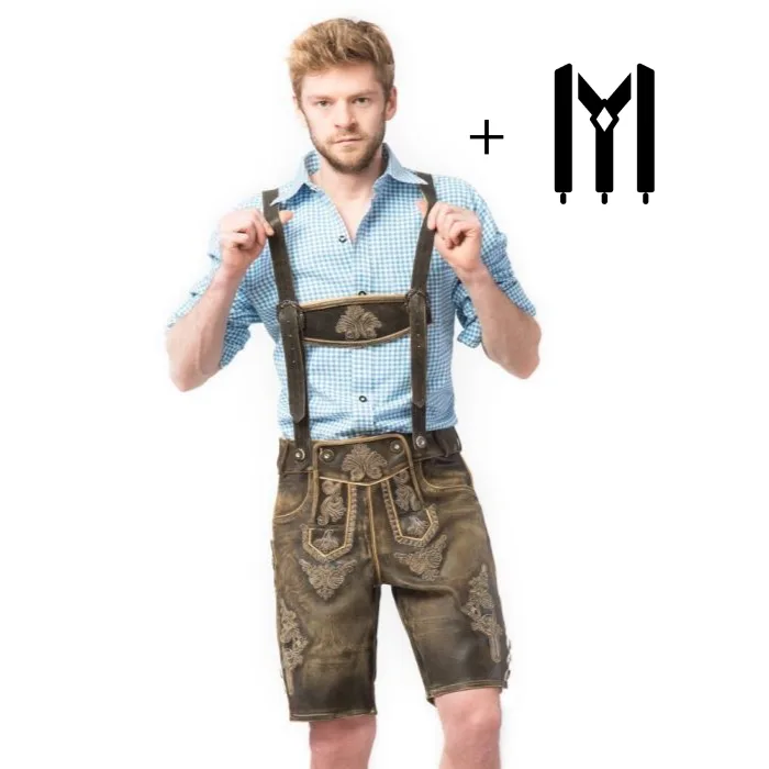 Lederhose Retro donker grijs Kort (Rundleer) L/52